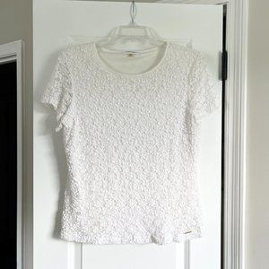 Calvin Klein White Lace Overlay Blouse - Large